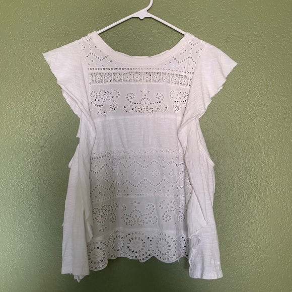 Anthropologie White Sustainable Lace Eyelet Blouse Large - Picture 5 of 8